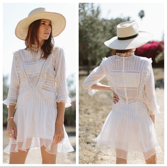 Doen XS Ivory Pleated Ruffle Paix Mini Dress Boho - Picture 8 of 8